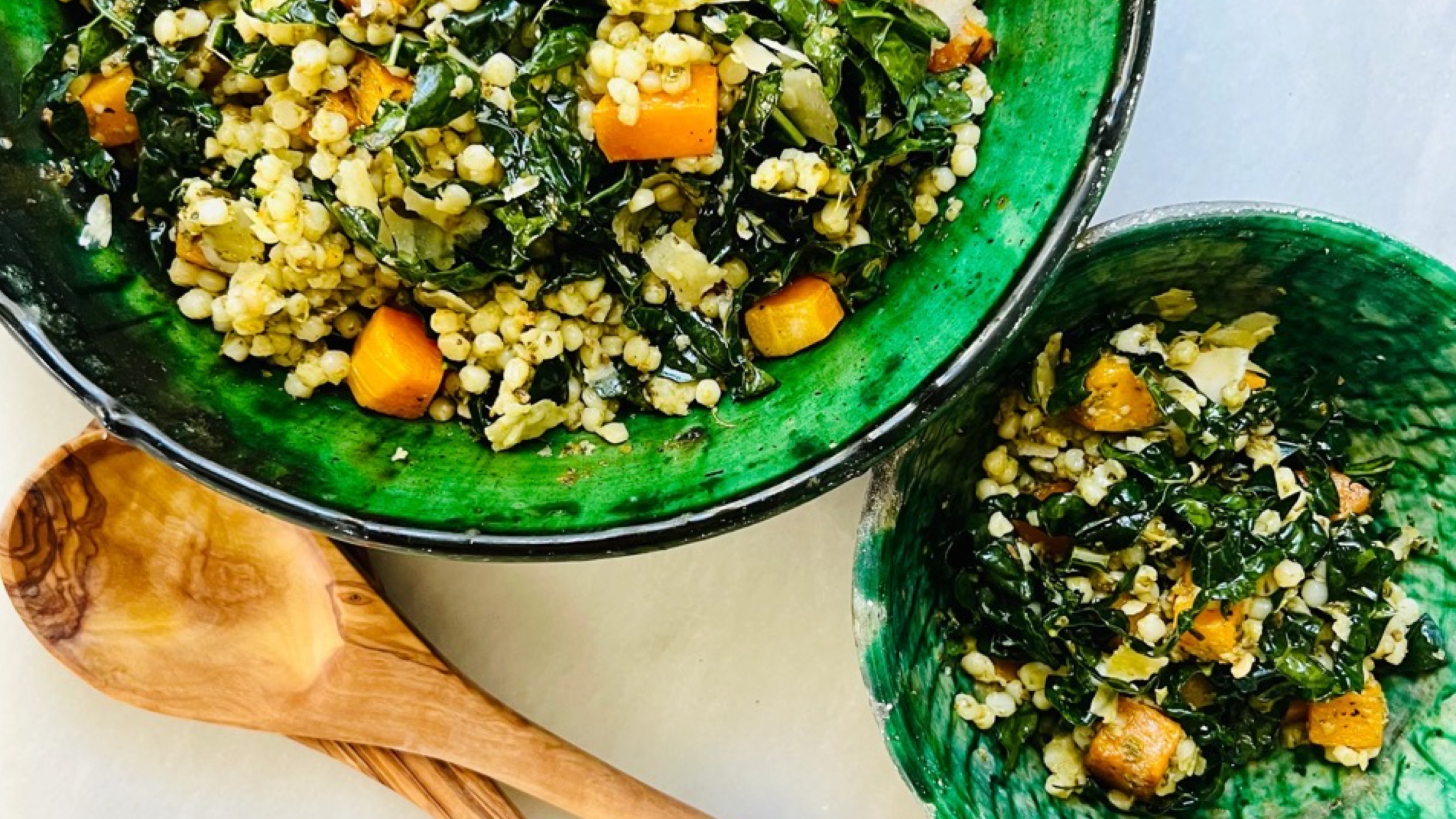 Pearl Pasta with Kale Pesto & Roasted Butternut Squash